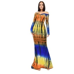 Multicolor Off Shoulder Maxi Dress